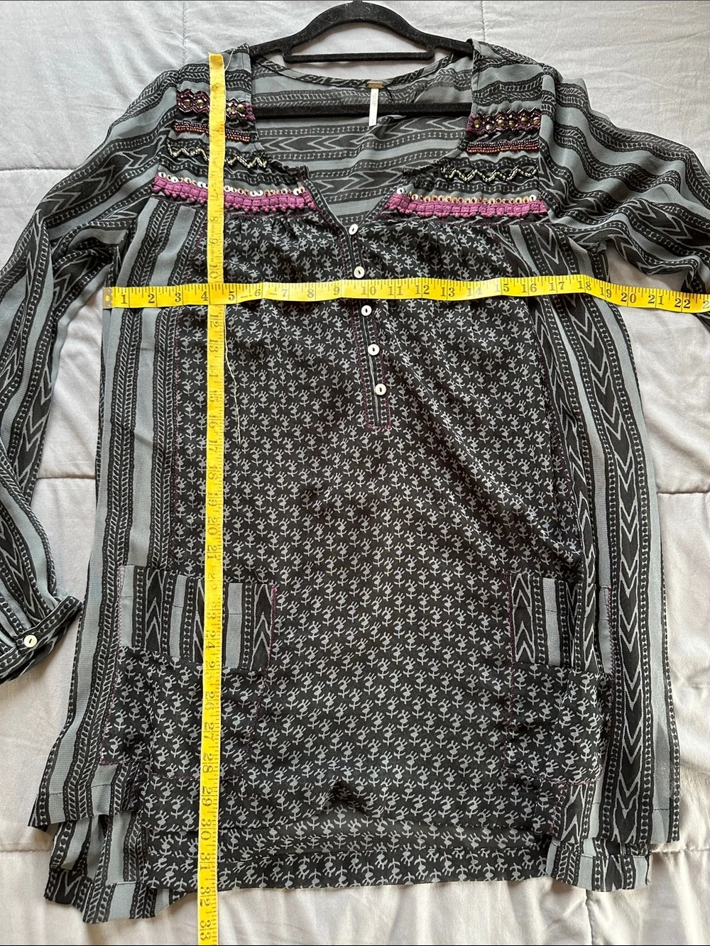 Free People Black Sheer Boho Shirt